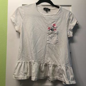 Cute Floral Pocket Tee Ruffle Hem
